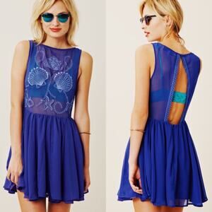 Blessed Are The Meek Revolve Ethereal Embroidered Mini Dress in Blue Size 0 XXS